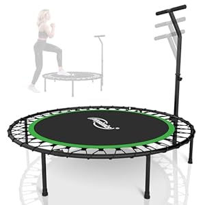 Physionics® Fitness trampoline – Ø 101 cm, in hoogte verstelbare handgreep, 120 kg, opvouwbaar, indoor/outdoor, met rubberen touwvering, rood/groen/blauw – mini, rebounder, jumping, volwassenen en kinderen