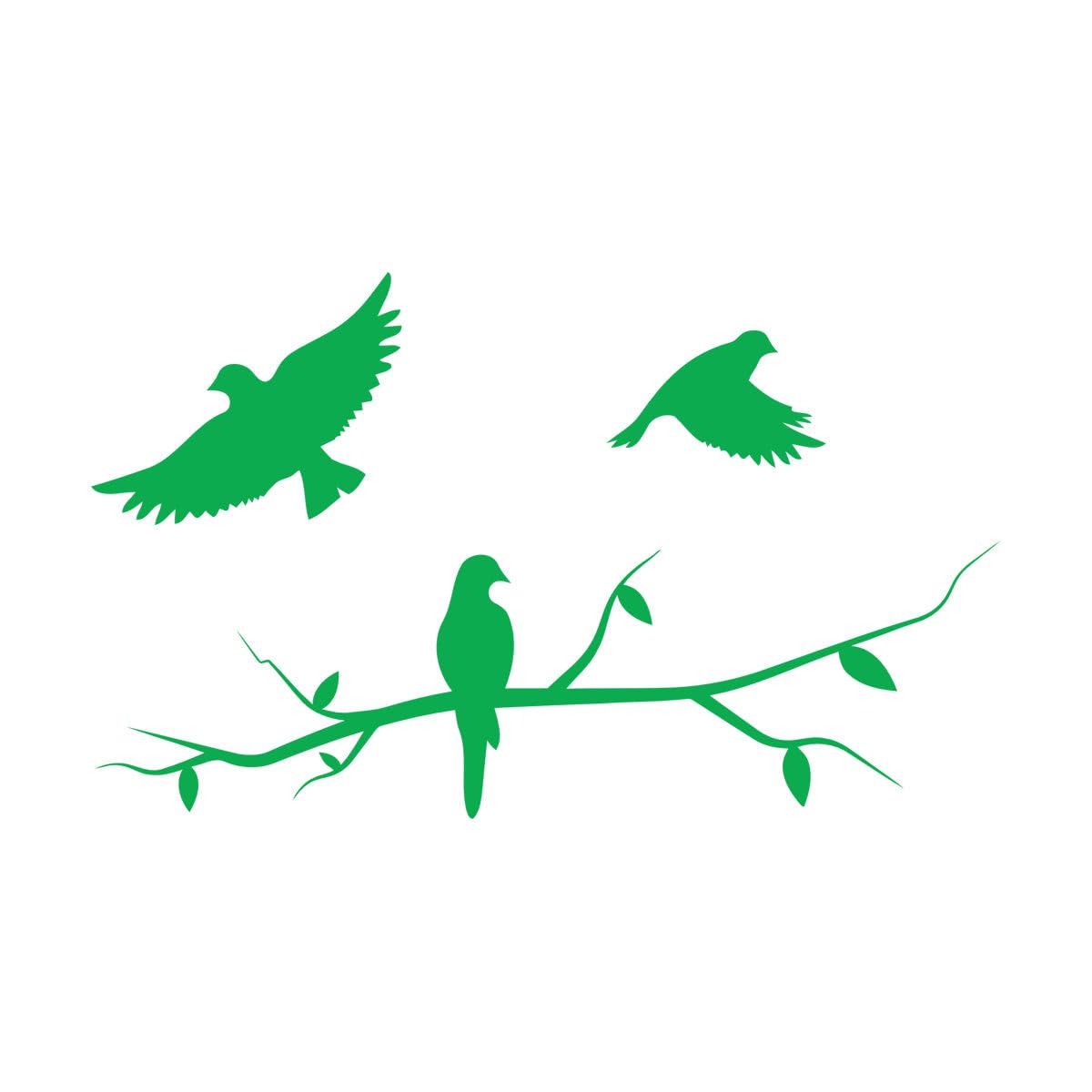 Lettering Stickers Birds Flying Three Birds Branch 48x80.3cm Multiple Size Options Large Green