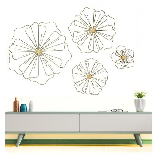 Bellaa 23271 Gold Flower Metal Wall Art Set of 4 Minimalist 3D Contemporary Modern Abstract Large Sculpture Living Room Boho Decor Outdoor Garden Patio Farmhouse