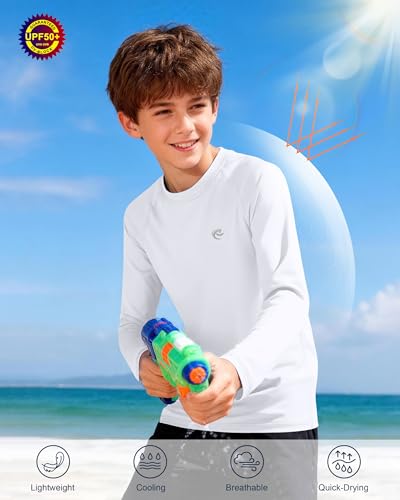 Image of Boys UPF 50+ Swim Shirt Long Sleeve, 1 or 2 Pack Rash Guard Tops