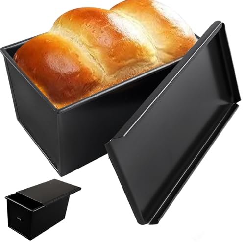 EHIOG Molde para Pan con Tapa Deslizante, Molde Rectangular de Aluminio Antiadherente para Horno, Capacidad 450g, Ideal para Pan Casero, Bizcochos, Tostadas y Repostería