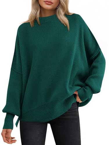 Image of ANRABESS Women Oversized Sweaters Batwing Long Sleeve 2026 Fall Outfits Crewneck Casual Knit Side Slit Fashion Pullover Top