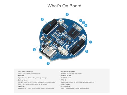 Image of waveshare RP2040 MCU Board with 1.28inch Round LCD 240x240 Pixels Colorful IPS Display, Based on Raspberry Pi RP2040, Dual-core Arm Processor, Onboard 6-axis IMU Sensor, USB-C Connector etc.