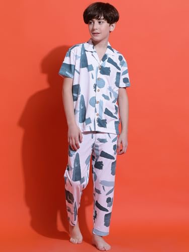 Image of Li'l Tomatoes Boys 100% Cotton Night Suit | Summer Printed Shirt & Shorts Set | Soft & Breathable Sleepwear | 9-16 Years