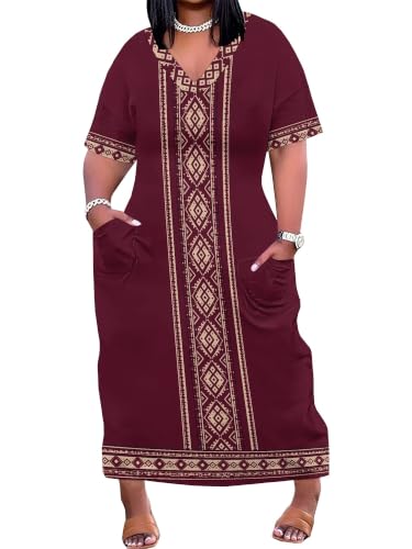 Image of PinkPatty Women's Oversize V Neck Short Sleeve Maxi Dress with Pockets