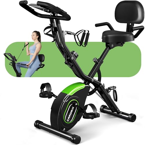 Caromix Folding Exercise Bike, 5 in 1 Stationary Magnetic Cycling Bicycle Upright Indoor Cycling Bike for Home Workout 330LB Capacity (Black)