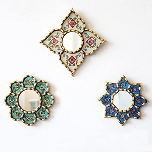 Peruvian Small Wall Mirror set of 3 Decorative Vintage mirrors of 6" for wall