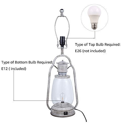 ROSEN GARDEN Table Lamp Set of 2 with USB Port Plug-in Industrial Nightlight Bedside Light, Double Light Lamp Design,Drum Shade Modern Farmhouse Table Lamps for Living Room Bedroom., Grey - Image 6