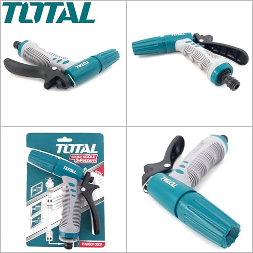 TOTAL Heavy Duty Garden Hose Nozzle, High Pressure Water Spray Gun with 3/4 Inch Connector, Adjustable Multi-Function Nozzle for Gardening, Car Washing, Pet Bath & Home Cleaning, ABS Plastic