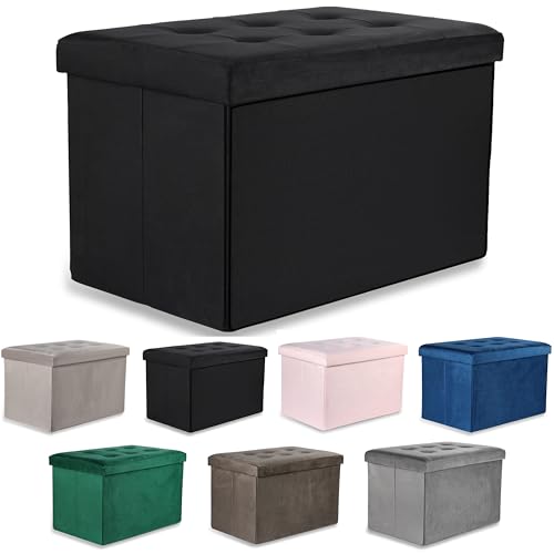 Ravello XL Sitzhocker mit Knöpfen - 60x38x38cm Samt schwarz Ravello XL Sitzhocker mit Knöpfen - 60x38x38cm Samt schwarz