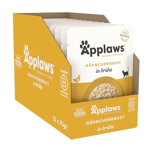 Applaws 100% natürliches Nassfutter für Katzen, Hühnerbrust in Brühe - Packung mit 12 x 70g Beuteln
