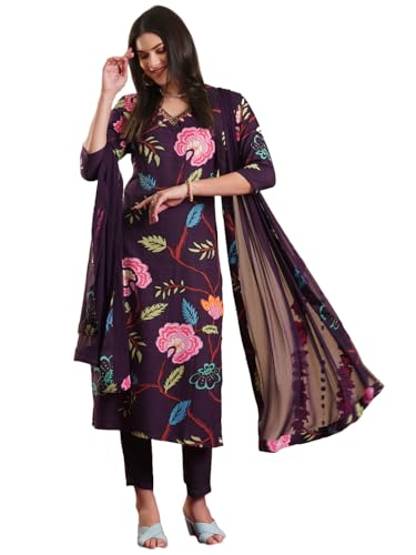Image of GoSriKi Women's Rayon Blend Straight Printed Kurta with Pant & Dupatta