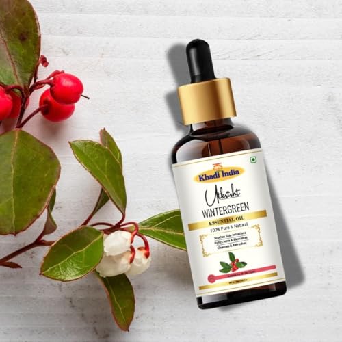 Image of Khadi Wintergreen Essential Oil 15ml | Pure & Natural Oil for Aromatherapy, Skin Care, Muscle, Joint Massage, Deodorising, Relaxation | Suitable for All Skin Types | For Men & Women
