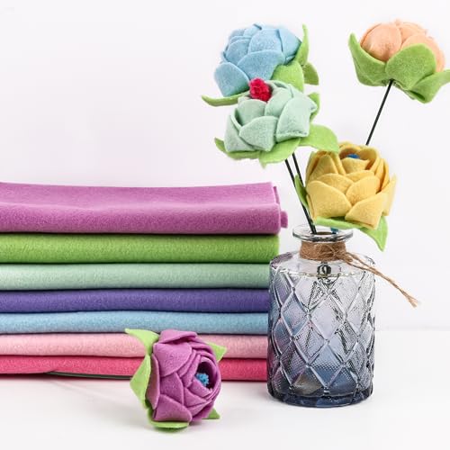 Image of XSEINO 12 Rolls 8 inchx35 inch 1.4mm Thick Soft Felt Fabric Sheet 12 Assorted Macarone Series Colors Felt Pack for DIY Craft Sewing Squares Nonwoven Patchwork