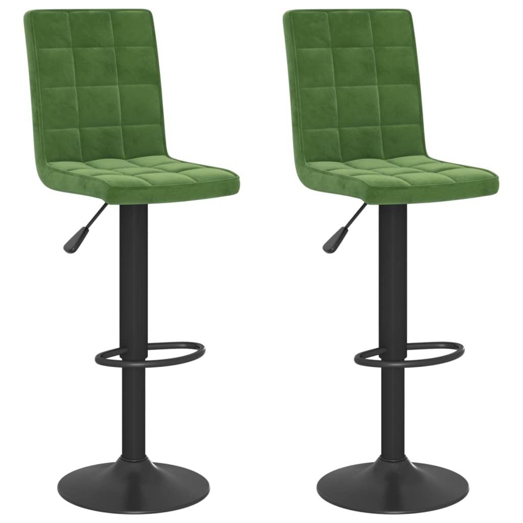 Tabourets de bar réglables hauteur assise velours vert et acier