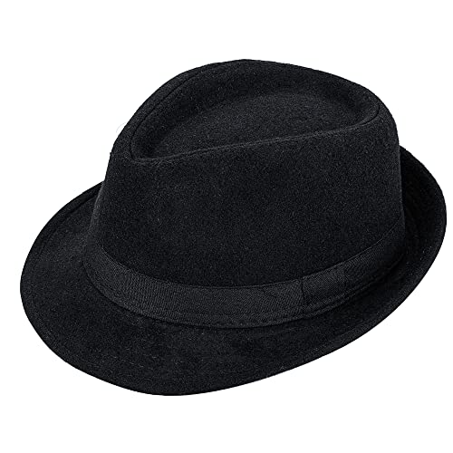Kids Classic Trilby-Fedora Hat Short Brim Boys Gangster-Fedora Manhattan-Hat For 3-6 Years Old Black #TOP19