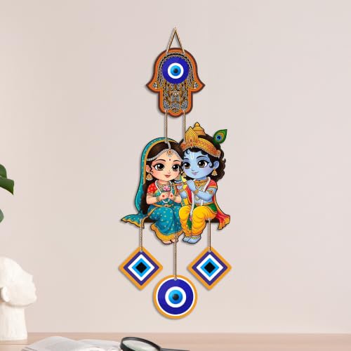 Image of Artvibes Divine Radha Krishna Evil Eye Wall Hanging for Home Entrance Door Decor | Nazar Battu Protection Hanging for Living Room Bedroom Temple Office | Lucky Charm Decorative Gift (WH 8580N)