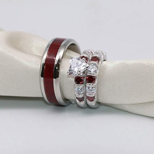 TWO RINGS Wedding Ring Sets His And Hers Promise Ring Couples Bridal Sets Women 925 Sterling Silver Heart Cz Man Tungsten Carbide Wedding Bands3