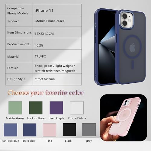 Image of Magnetic iPhone 11 case,Compatible with Magsafe, Military-Grade Protection,Slim Translucent Matte Shockproof with Anti-Scratch Anti-Fingerprint Phone Cover (Dark Blue, iPhone 11)