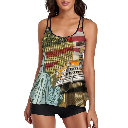 Maillot de bain tankini femme short de garçon imprimé usa beachwear