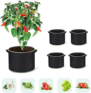 ORGA ECO-FRIENDLY Non-woven Fabrics Grow Bags Tomato Flower Plant Container with Handles, Non-Woven Aeration Plant Fabric Pot Outdoor Indoor 5 Gallons 5 Pack