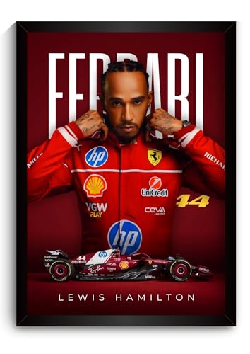 Image of Lewis Hamilton Poster Ferrari F1 Poster | Framed Ferrari F1 Car A4 Sized (31 x 23 cm) | Lewis Hamilton Posters | Ferrari Car Frame for Wall, Gift for Boys, Formula 1 Frames | Formula 1 Frame (F 009)