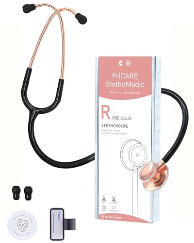 FriCARE Rose Gold Stethoscope with Carrying Case & Pen Light, Nurse/Doctor/Medical Student Gifts (Black)