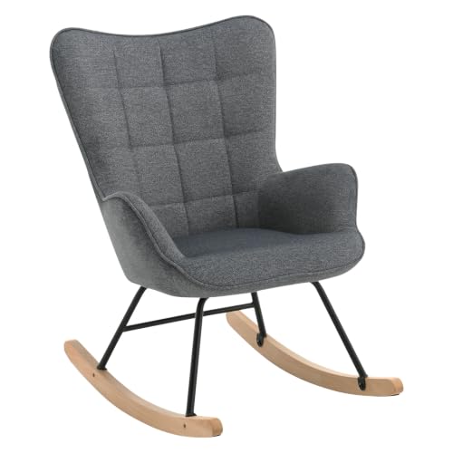 Woltu Silla Mecedora, Sillon Relax, Sillon Balancin, Mecedora Comoda Para Adulto, Mecedora Relajante Para Dormitorio Y Salon, Estructura De Metal, Gris Oscuro, 69x90x95 Cm, Sks30dgr