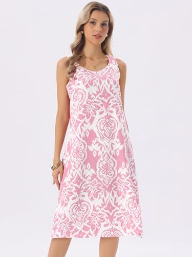 Image of Seta T Women's Summer Dresses Beach Casual Sleeveless Sundress Crewneck Print Loose Midi Tank Dress with Pockets