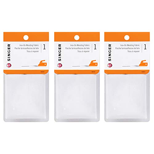 Iron-On Mending Fabric, 7-Inch x 16-Inch Patch for Mending Clothes, White - 3-Pack