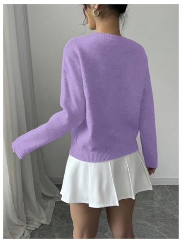 Image of RoseSeek Women's 3D Floral Appliques Crewneck Sweaters Long Sleeve Drop Shoulder Pullovers Elegant Knit Tops