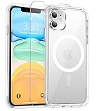 jaroco Magnetic for iPhone 11 Case with Screen Protector, Heavy Duty Protection, Compatible with MagSafe, Military Grade Drop Protection,Translucent Matte Shockproof Phone Cover, White