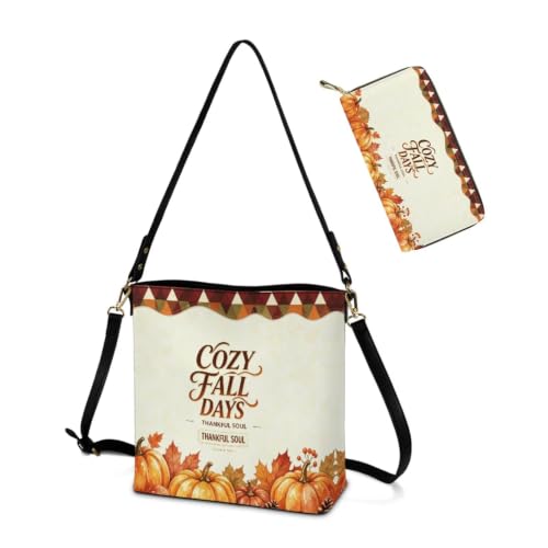 Image of HUGS IDEA Leather Purses and Handbag for Women Bucket Bag with Wrist Wallet 2 Packs