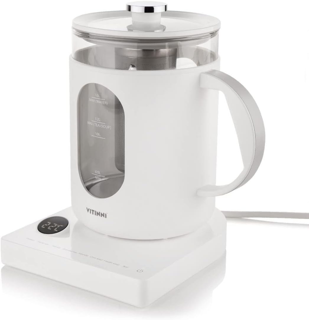 Vitinni Smart Kettle | 1.5L | White Gloss Finish | Built in Infuser | Touch Control | Keep Warm Function | Variable Temperature | Infuser Tea Maker