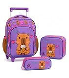 Kit Mochila De Carrinho 3D Capivara Alto Relevo Grande Escolar - Yepp (Lilas)