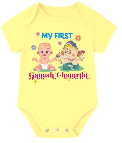 Image of Lillypupp My First Ganesh Chaturthi Dress For Baby Boy Girl | Baby Ganesha Romper Gift For New Born Photography | Ganpati Bappa Morya Baby Photoshoot Dress |