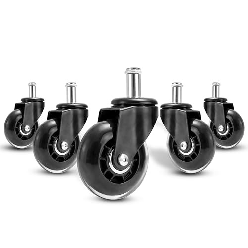 Retoo Juego De 5 Ruedas Para Silla De Oficina, 10 Mm X 22 Mm, 75 Mm De Diámetro, Silenciosas Y Respetuosas Con El Suelo, Adecuadas Para Suelos Duros Y Alfombras, Fácil Montaje, Materiales De Alta