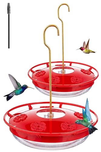 FEED GARDEN Hummingbird Feeders for Outdoors, 2 Pack 16oz Leak-Proof Dish-Style Nectar Feeder Built-in Ant Moat, 5 Feeding Ports, Wide Mouth Easy Clean, BPA-Free Garden Décor Gifts