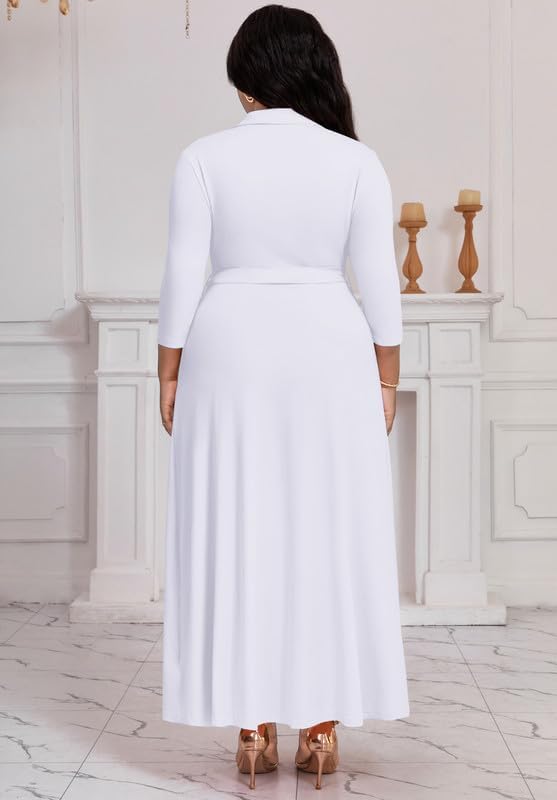 Maxi Dresses for Women Casual V Neck 3/4 Sleeve Long Church Dress Semi Formal Outfits with Pockets - Image 4