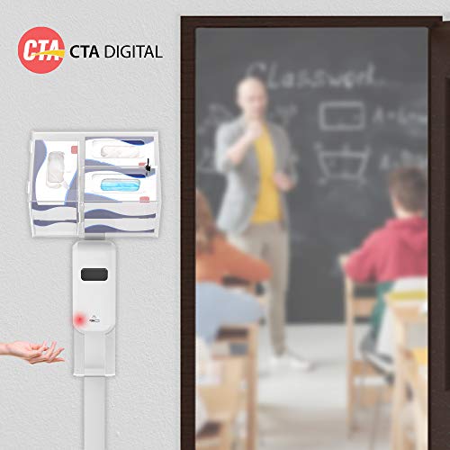 Image of Hand Sanitizing Station - CTA Premium Thin Profile Floor Stand Sanitizing Station and Heavy-Duty Secured Acrylic Glove & Mask Boxes with Automatic Soap and Hand Sanitizer Dispenser (SAN-CHK1W) - White