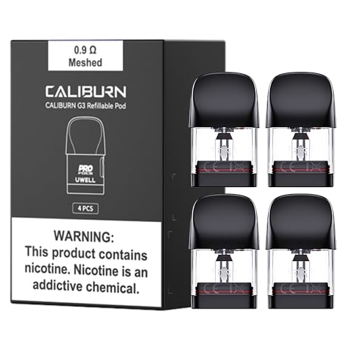 Uwell Caliburn G3 Pods [0.9ohm] 4 Pack - E Cigarette Pods for Caliburn G3 Vape Kit Top-Filling MTL & RDTL Vaping 2ml Cartridge Dual Airflow Anti Leaking Technology - No Nicotine