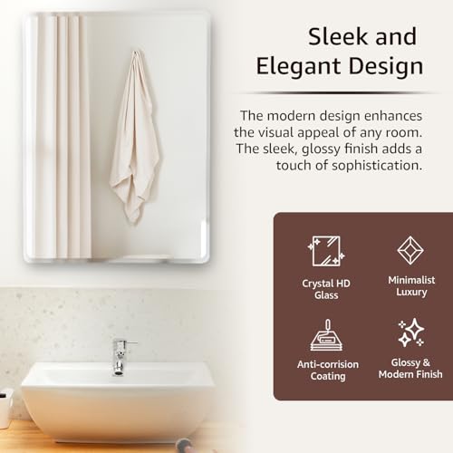 Image of Amazon Basics Frameless Rectangular Wall Mirror, 18 x 24 Inch, Beveled Edge Glass, Unframed Decorative Mirror for Bathroom, Bedroom, Living Room, Entryway & Dressing Area