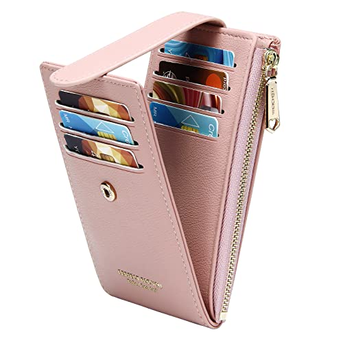 Image of Badiya Slim Women Wallet RFID Blocking Bifold Compact 9 Card Slots Holder Wallets Soft Leather with Zipper Coin Pocket 2 ID Window