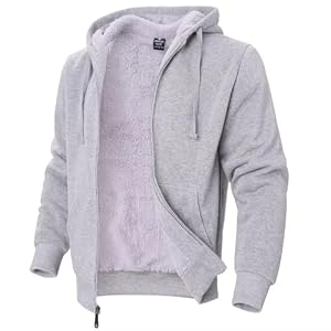 Lee Hanton Men Fleece Jacket Lightweight Full Zip Jackets Zip Up Hoodie Sherpa Lined Sweatshirt Coat with Pockets