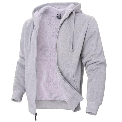 Lee Hanton Men Fleece Jacket Lightweight Full Zip Jackets Zip Up Hoodie Sherpa Lined Sweatshirt Coat with Pockets