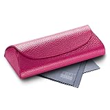FEFI - Echt-Leder Brillenetui in aufregenden Farben, Handmade, Hardcover, Magnetverschluß, inkl. Brillenputztuch (Pink)