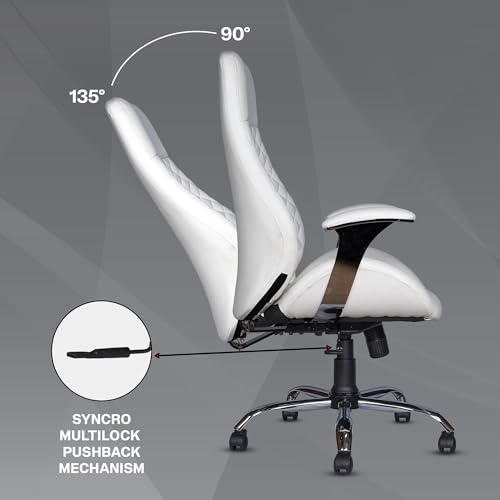 Image of MRC Atlantic Executive Leatherette Office King Size High Back Boss Maharaja Revolving Chair with 3 Year Warranry,Cushioned Lumbar Support,Multi Lock Mechanism & Chrome Base (Pre Assembled) (White)