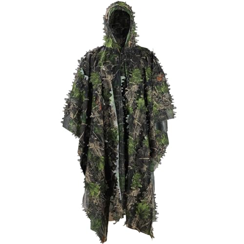 Image of Zicac Outdoor Ghillie Suit 3d Leafy Camo Poncho for Men Hunting Bird Watch Military CS Woodland Hoodie Camouflage Cloak
