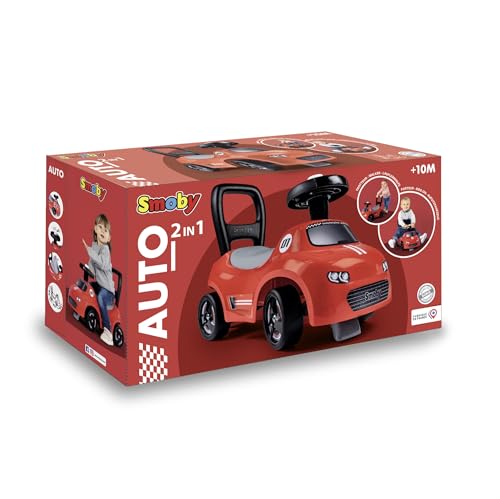 Smoby - Porteur Auto Rouge - Fonction Trotteur - Volant Directionnel - Ergonomique et Maniable - Coffre à Jouets - A Partir de 10 Mois - Fabrication Française
