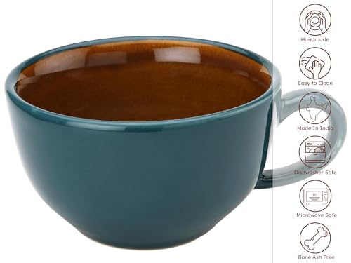 Image of Bodhi House Ceramic Soup and Coffee Wide Large Mug with Handle - Set of 1, 350 Ml Glossy Finish | Microwave Safe | for Maggi, Cappuccino, Latte, Green Tea - Cyan